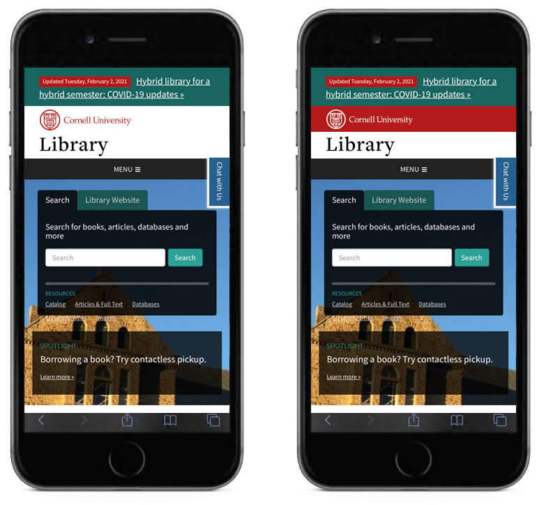 Cornell University Library website with mobile logo