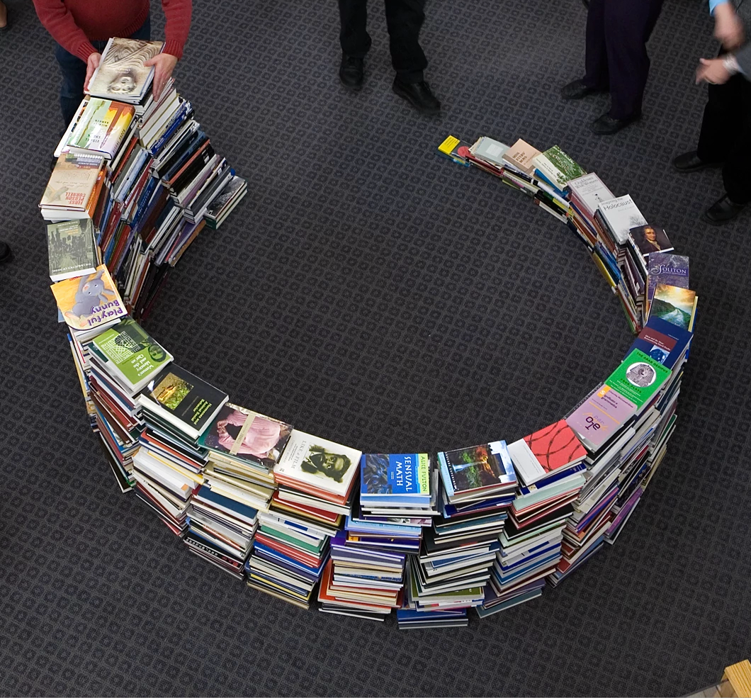Sculpture of books forming a circle