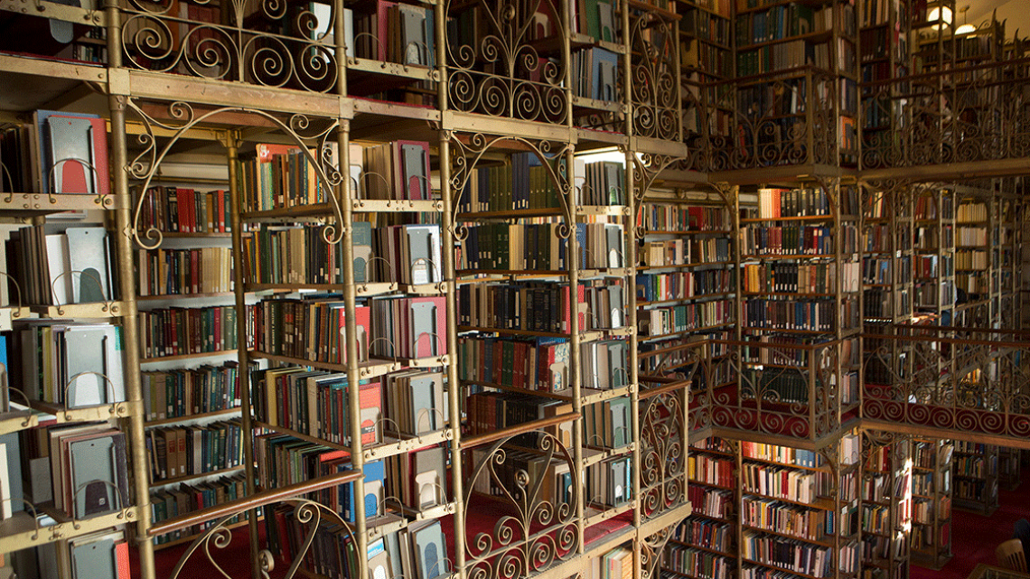 A view of shelves of the A. D. White Library at Cornell University