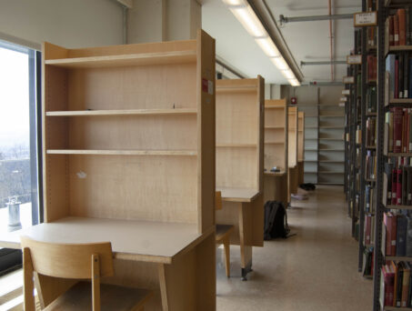 Individual wooden study carrels. Click on this picture to reserve this space.